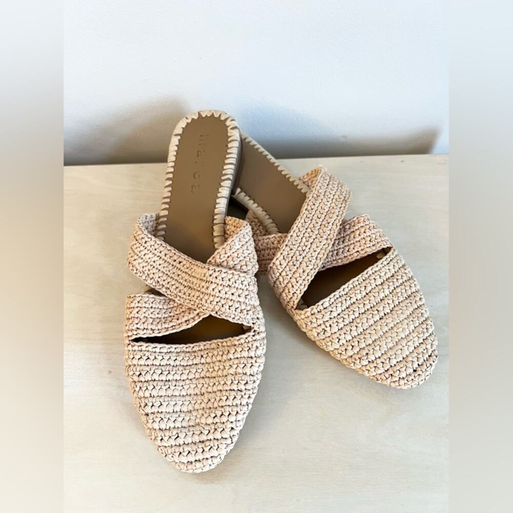 Marea by Liz joy NWOB round toe straw knit slides sandals minimalist neutral - Picture 4 of 7